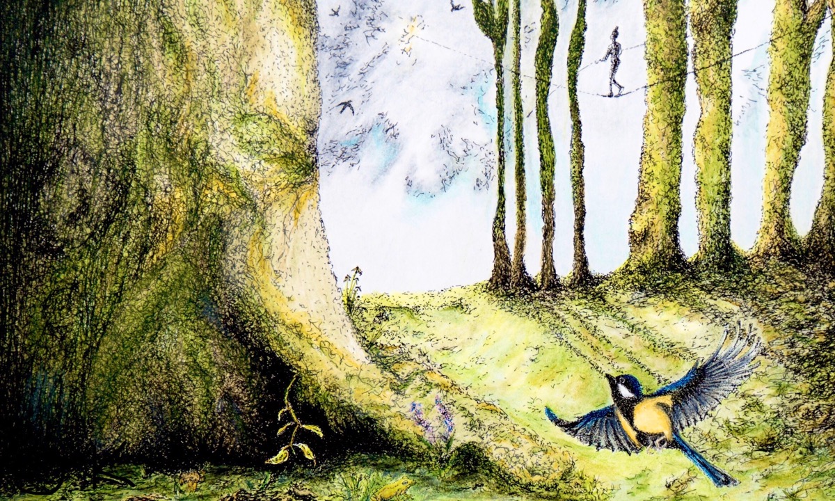 My art, ART & CULTURE / bird in a forest with a line dancer @ Kirsten K Kester | InsightandVisions.com